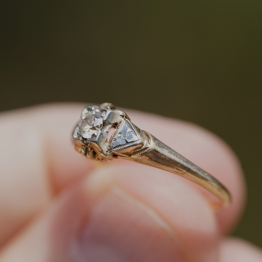 Antique 14k Solid Yellow Gold Engraved Natural Diamond Ring - Size 7.25 1.78g - Picture 4 of 11